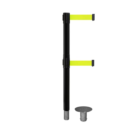 Stanchion Dual Belt Bar.Removable Base Black Post 11ft.Fl.Yel Belt